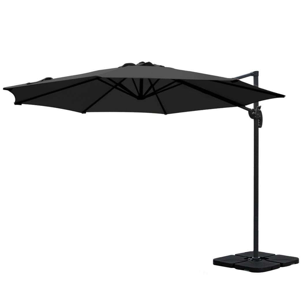 3M Outdoor Umbrella W/Base Cantilever Beach Roma 360 Degree Tilt Black