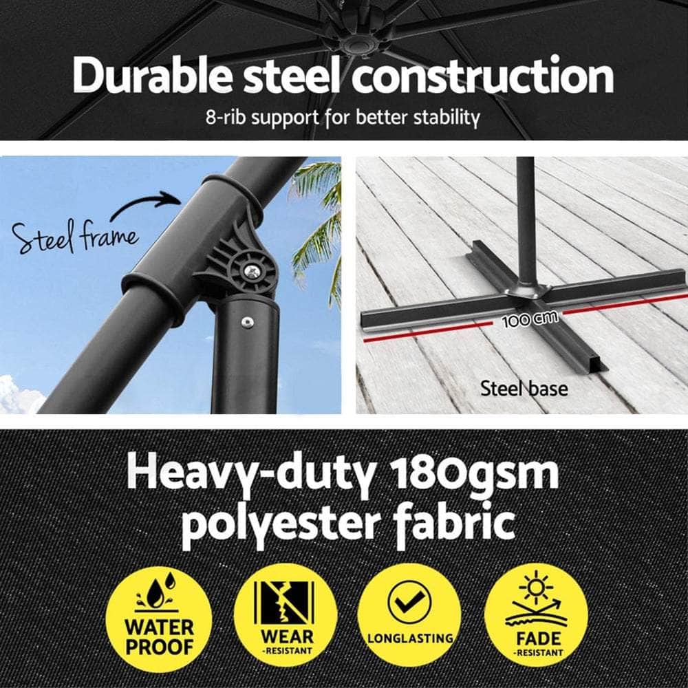 3M Outdoor Umbrella W/Base Cantilever Garden Beach Patio