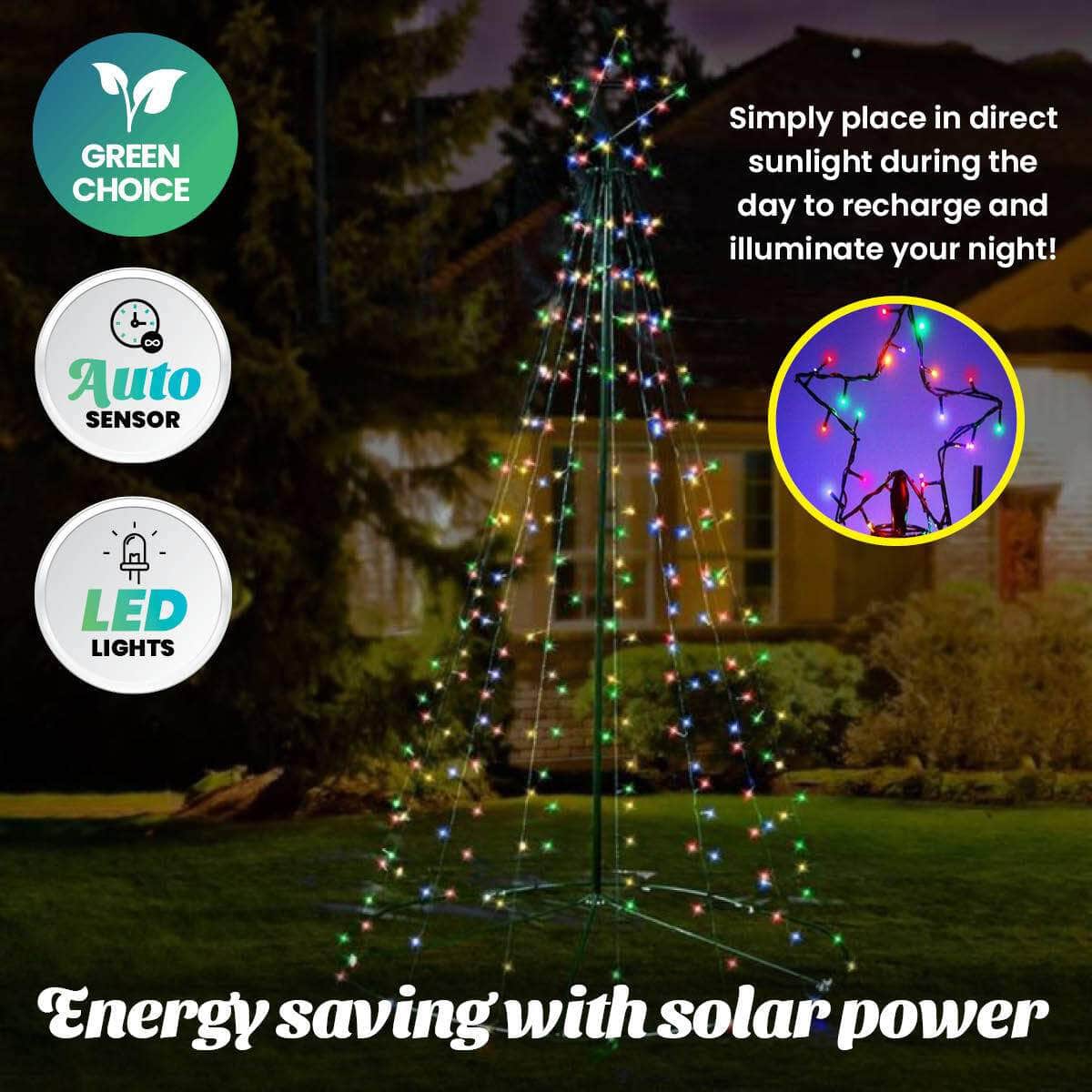 3m Tree Shaped LED Multicoloured Solar Lights & Metal Frame