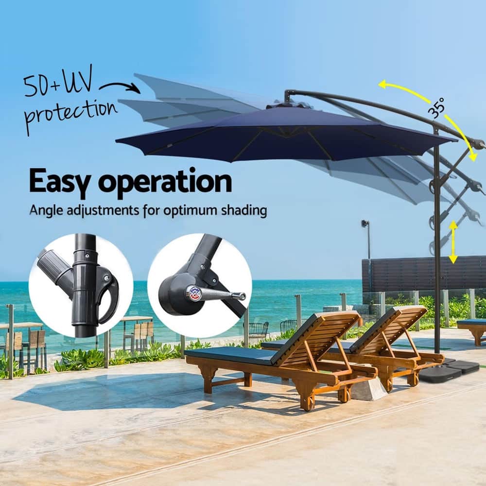 3M Umbrella W/Base Outdoor Cantilever Beach Garden Patio Parasol