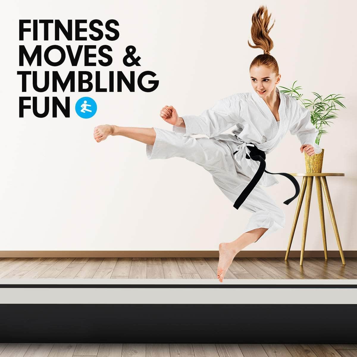 3m x 1m Air Track Inflatable Gymnastics Mat - Grey Black, yoga