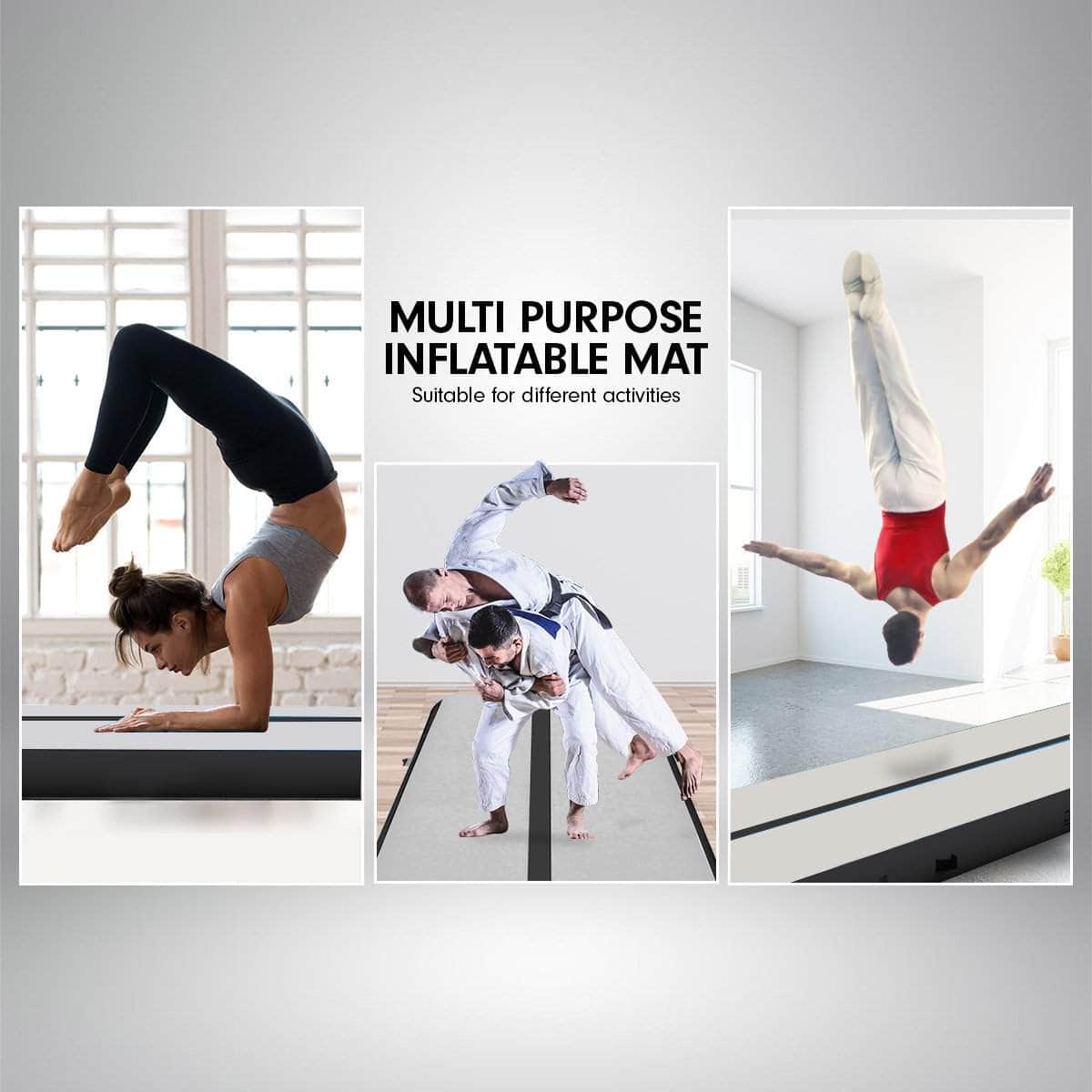 3m x 1m Air Track Inflatable Gymnastics Mat - Grey Black, Airtrack