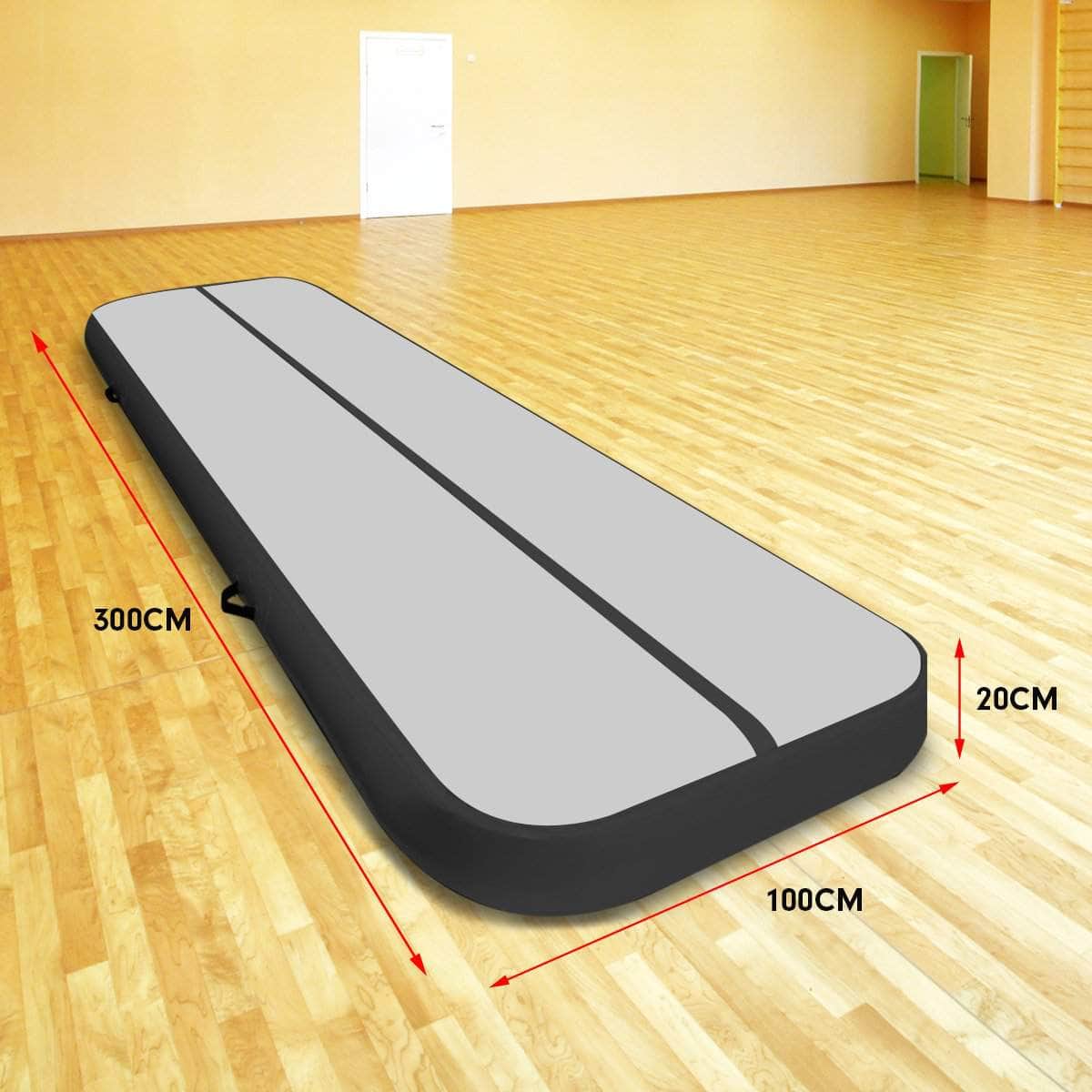 3m x 1m Air Track Inflatable Gymnastics Mat - Grey Black, Grey colour