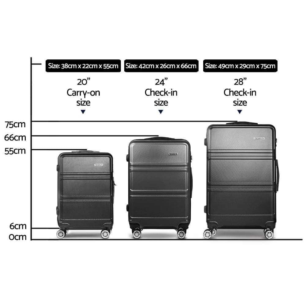 3pc Black TSA Carry-On Luggage Set – Hard Case, Lightweight