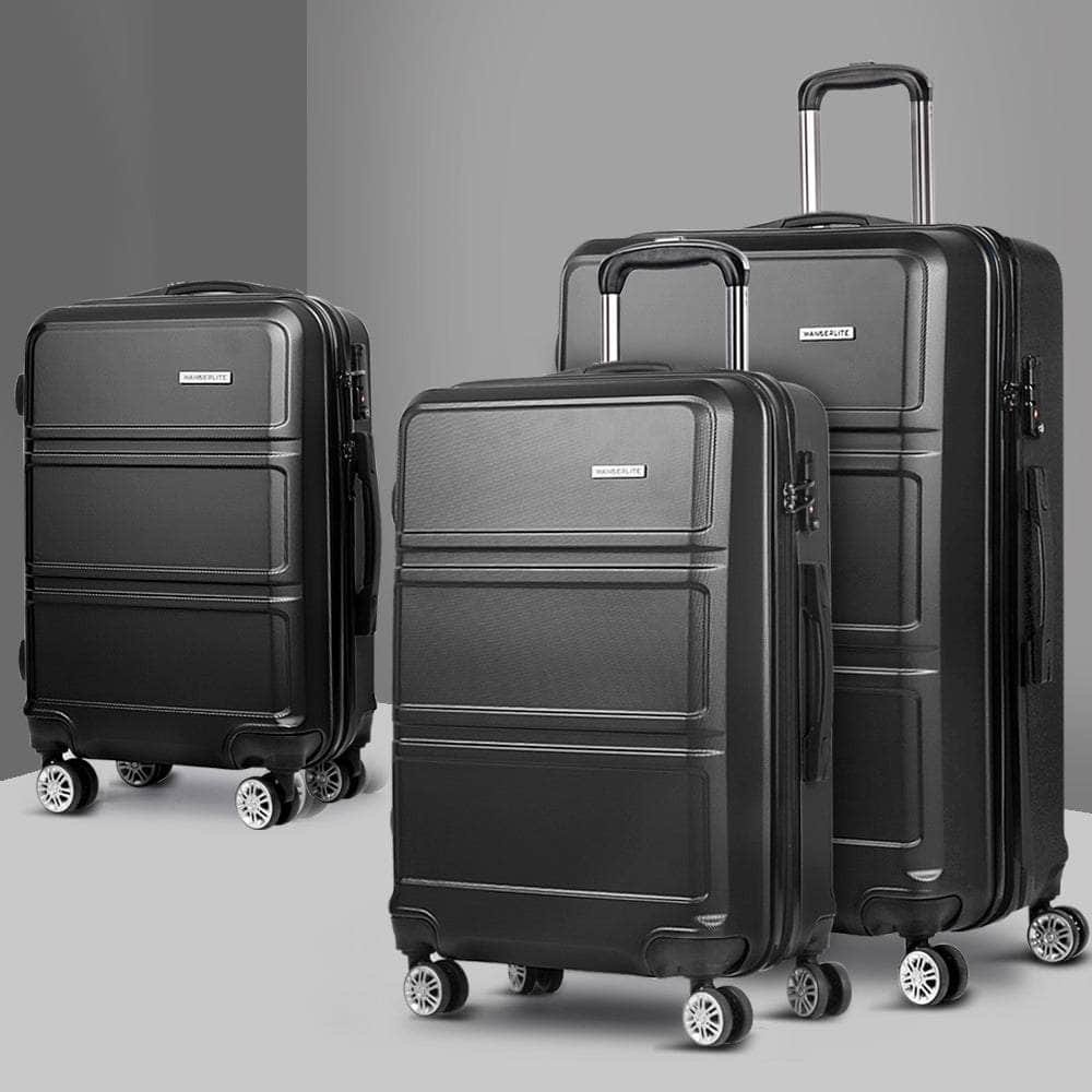 3pc Black TSA Carry-On Luggage Set – Hard Case, Lightweight