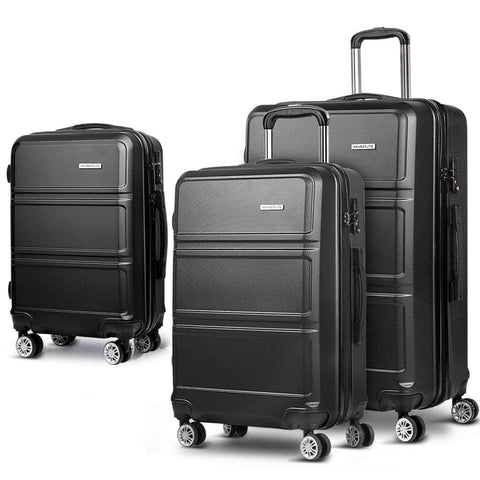 3pc Black TSA Carry-On Luggage Set – Hard Case, Lightweight