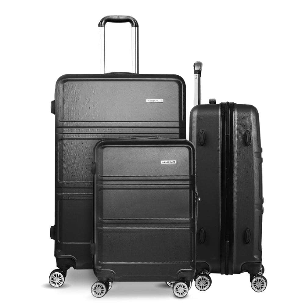 3pc Black TSA Carry-On Luggage Set – Hard Case, Lightweight