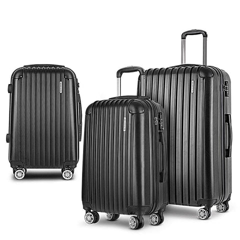 3pc Black TSA Travel Luggage Set – Hard Case, Lightweight