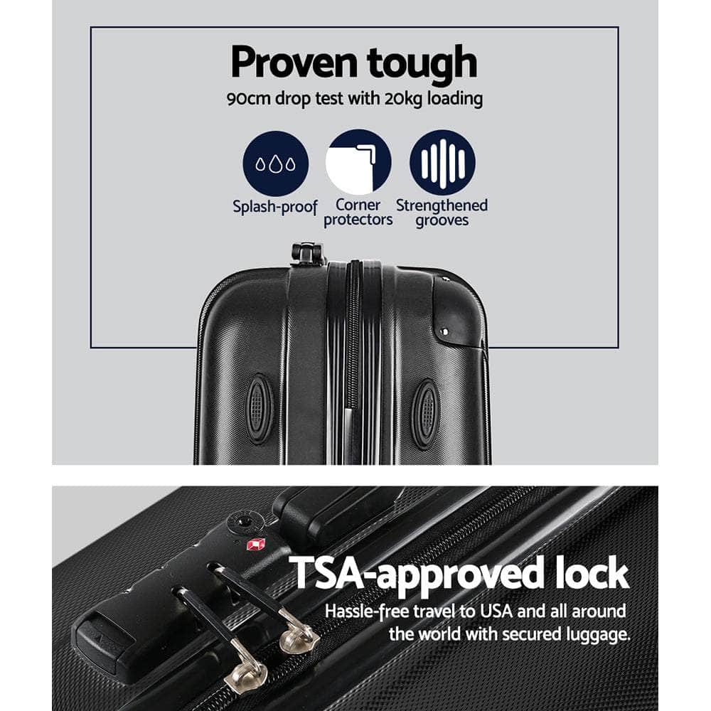3pc Black TSA Travel Luggage Set – Hard Case, Lightweight
