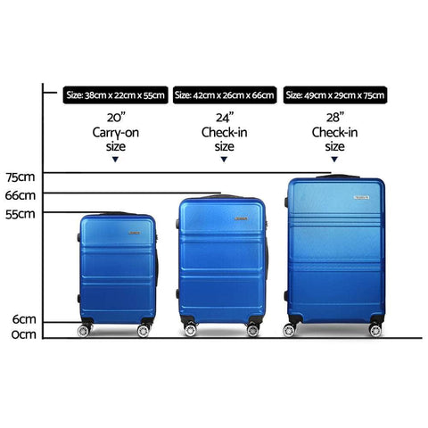 3pc Blue TSA Carry-On Luggage Set – Hard Case, Lightweight