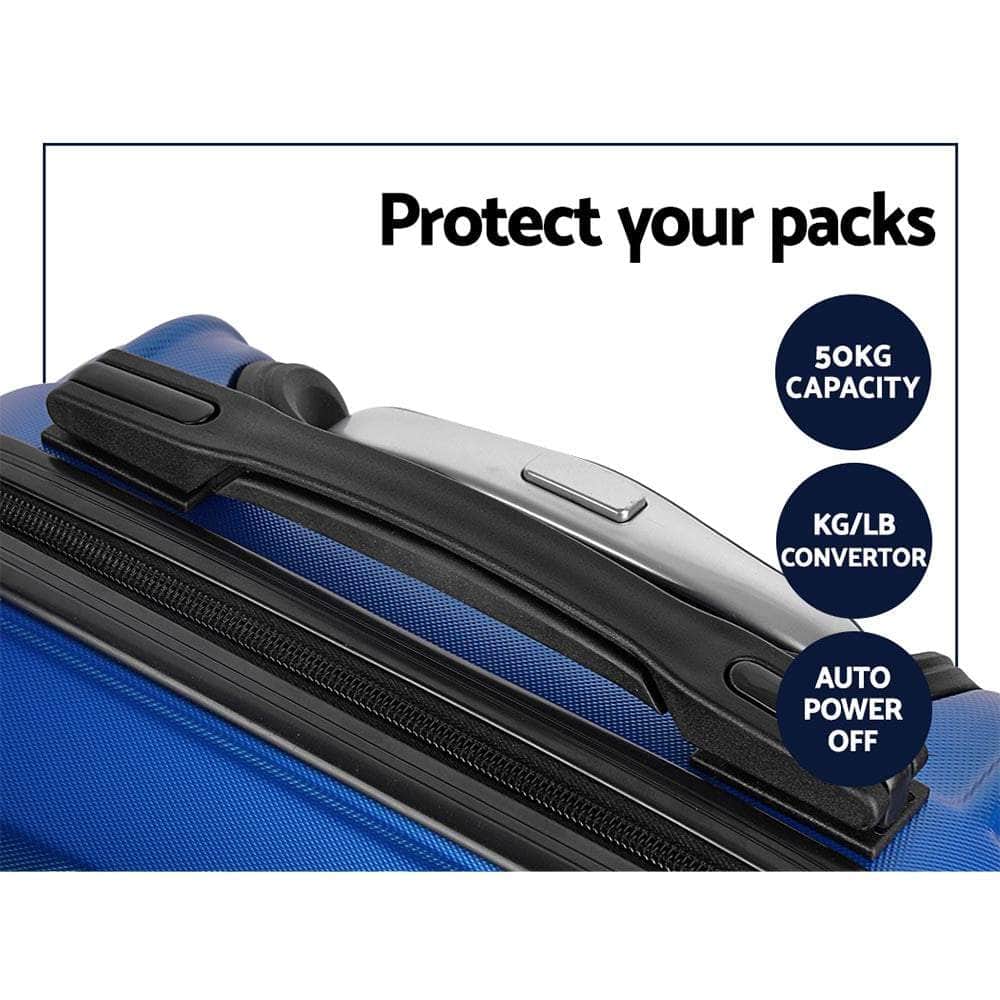 3pc Blue TSA Carry-On Luggage Set – Hard Case, Lightweight