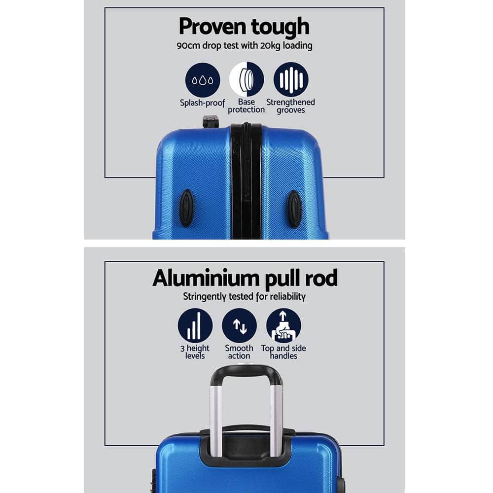 3pc Blue TSA Carry-On Luggage Set – Hard Case, Lightweight