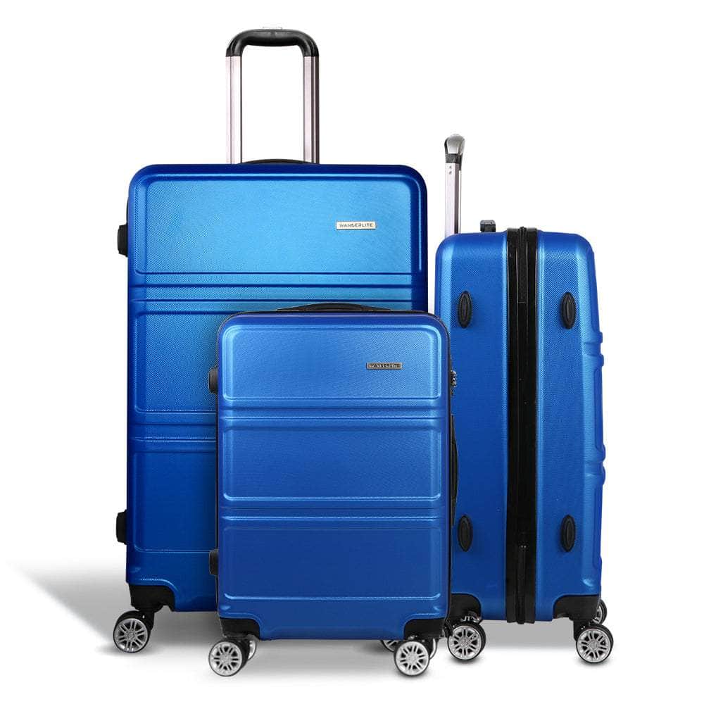 3pc Blue TSA Carry-On Luggage Set – Hard Case, Lightweight