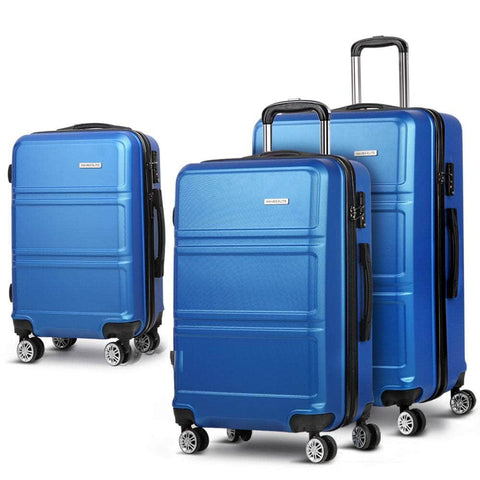 3pc Blue TSA Carry-On Luggage Set – Hard Case, Lightweight