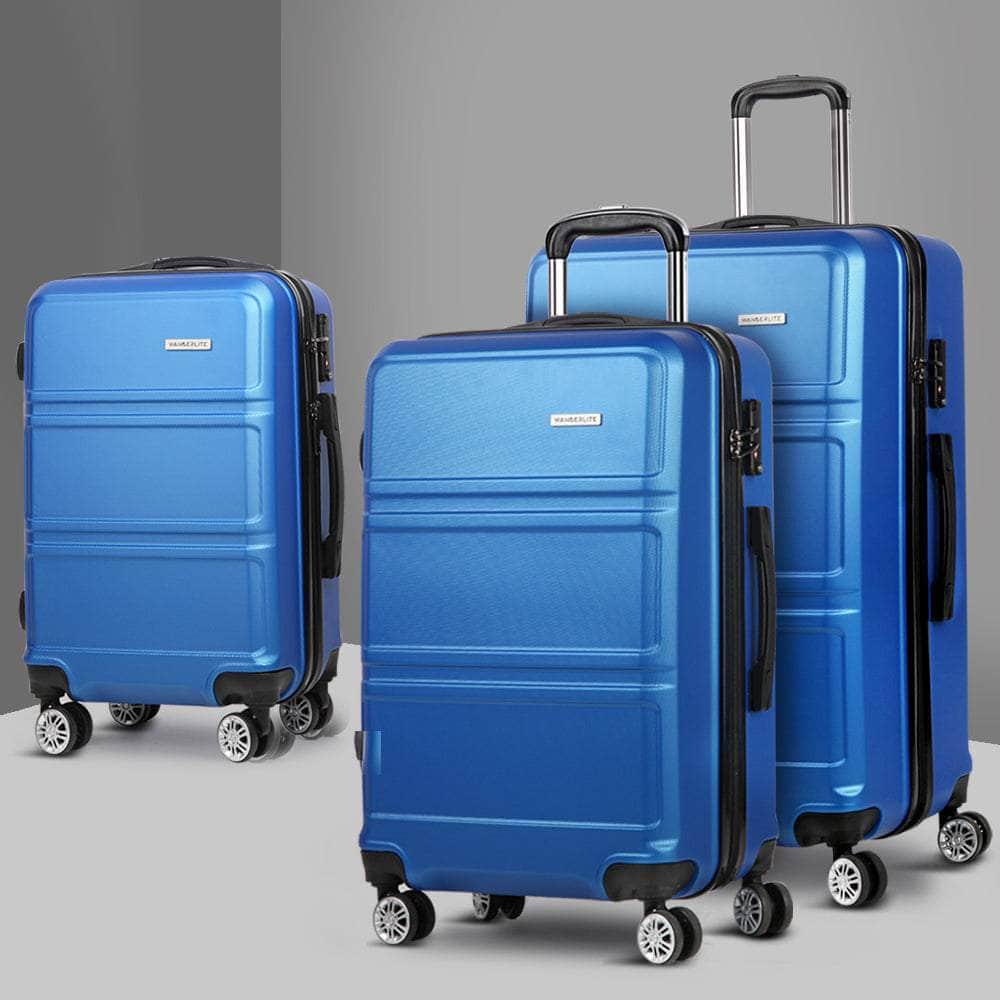 3pc Blue TSA Carry-On Luggage Set – Hard Case, Lightweight