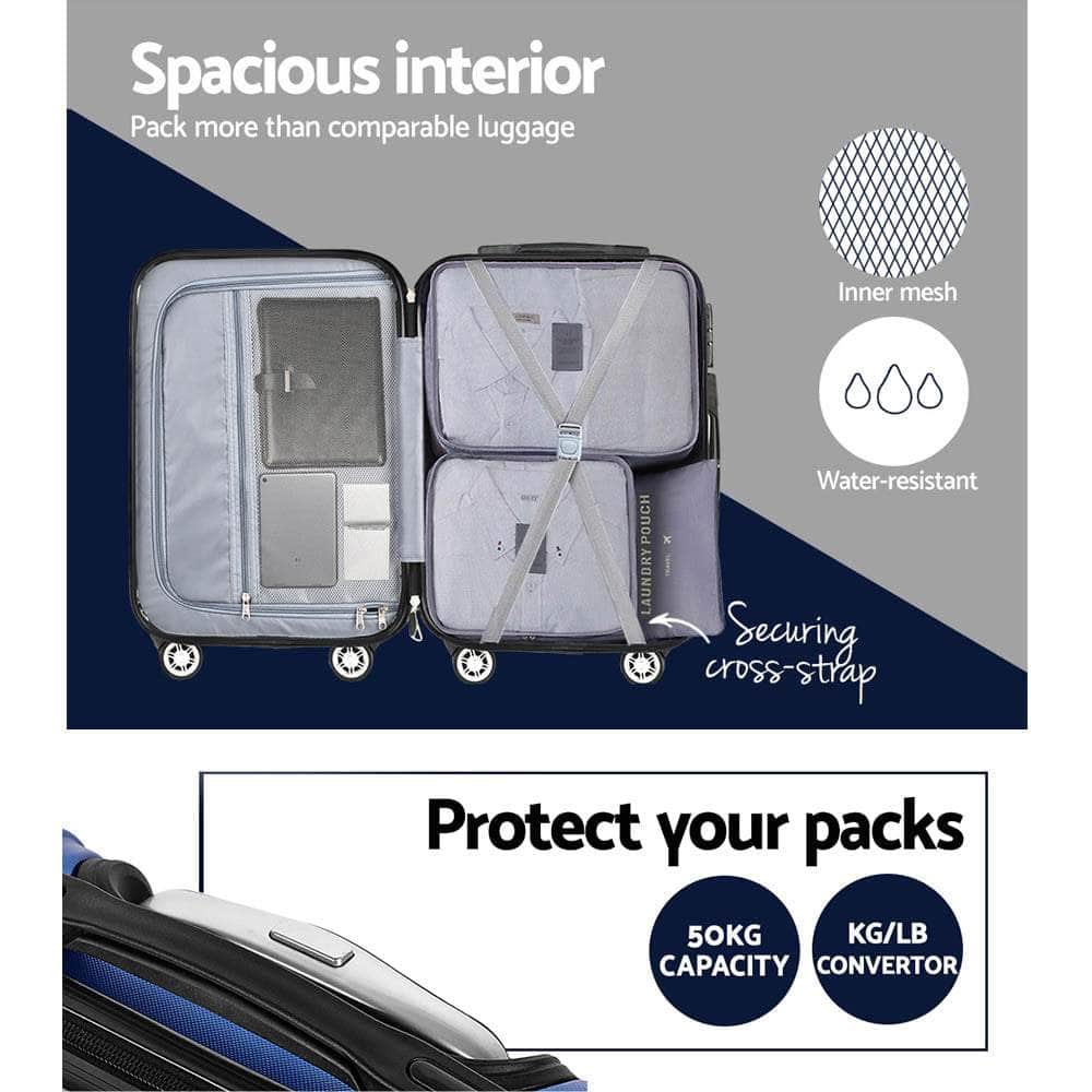 3pc Blue TSA Travel Luggage Set – Hard Case, Lightweight