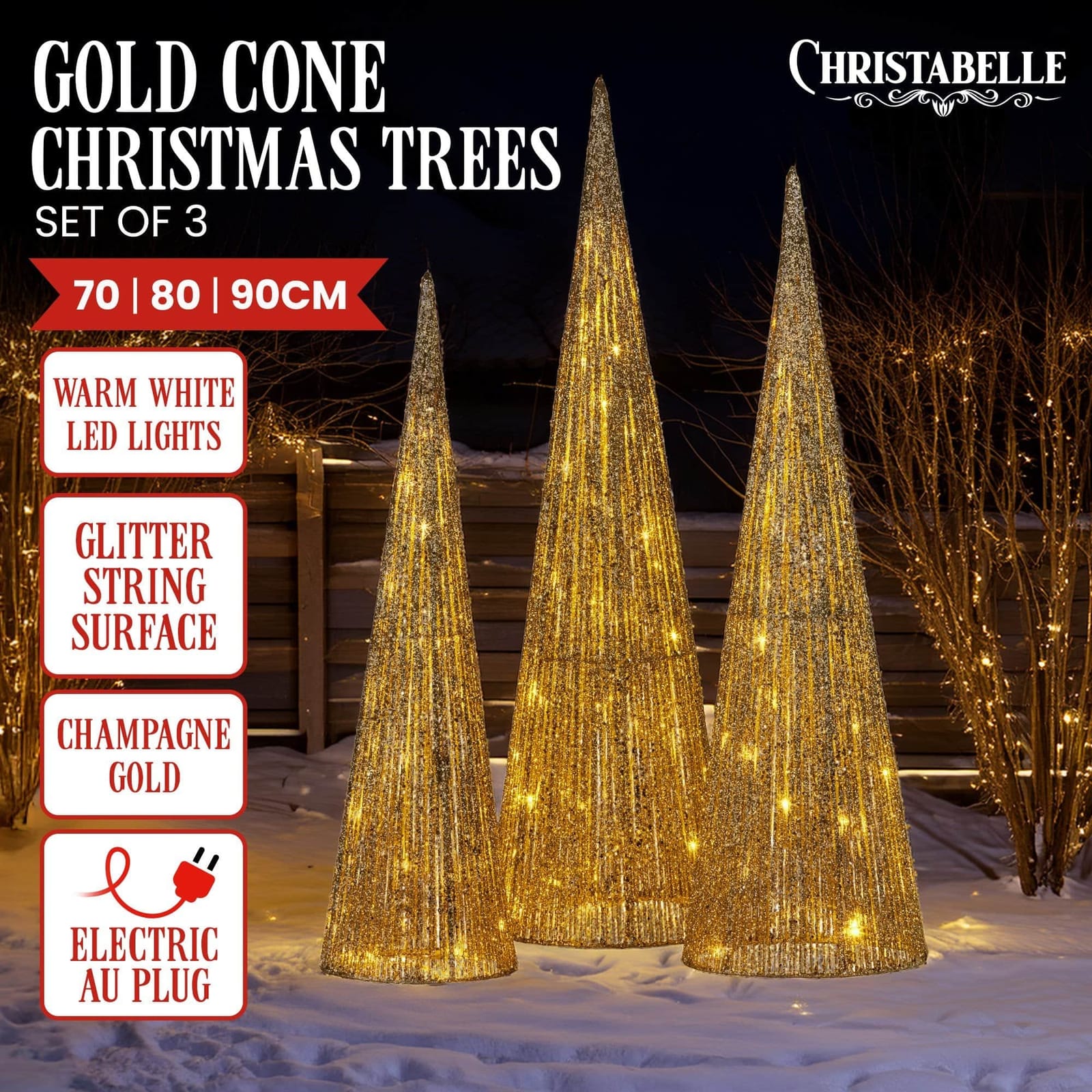 3pc Christmas Tree Indoor Outdoor Display Decoration LED Lights Front Yard Lawn - photo 9