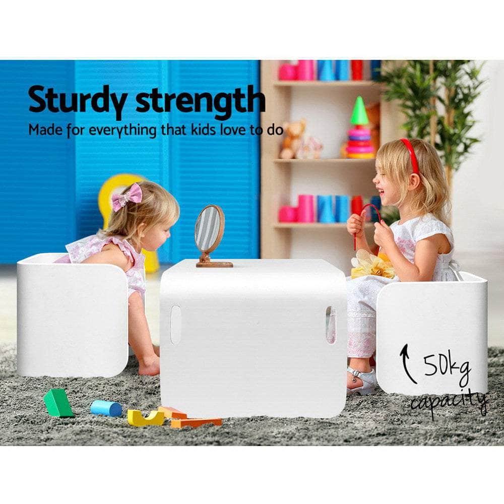 3PC Kids Table and Chairs Set Toys Play Desk Children Shelf Storage White