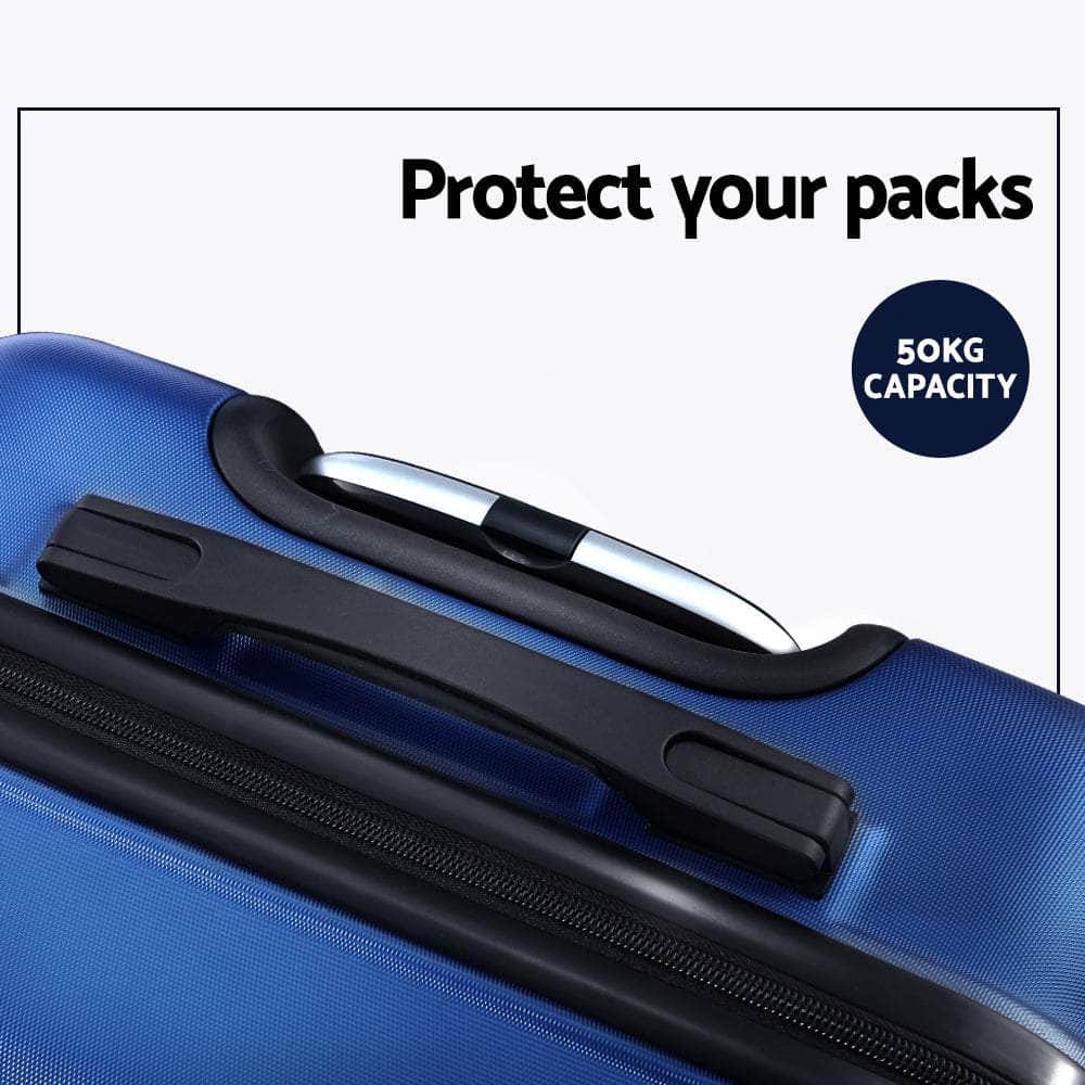 3pc Luggage Trolley Travel Suitcase Set TSA Hard Shell Case Strap Blue