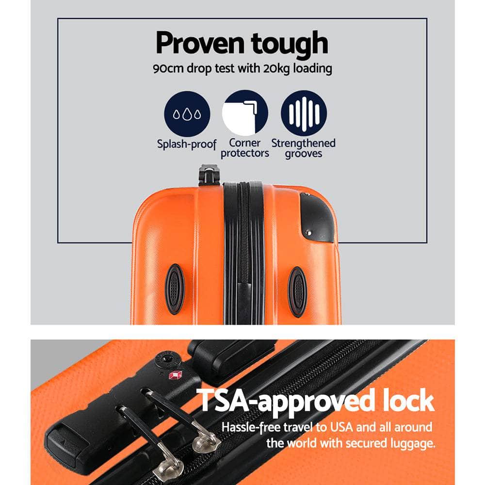 3pc Orange TSA Travel Luggage Set – Hard Case, Lightweight, Lock