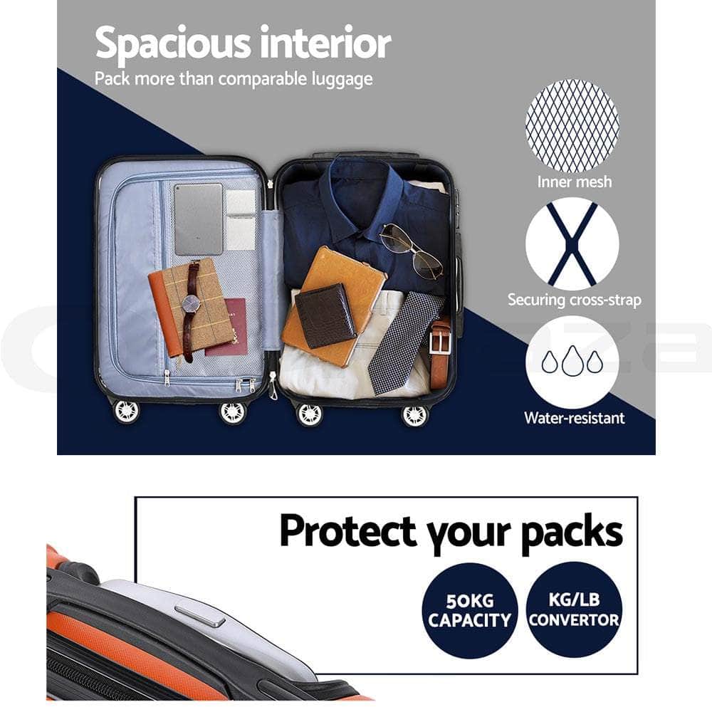 3pc Orange TSA Travel Luggage Set – Hard Case, Lightweight, Lock