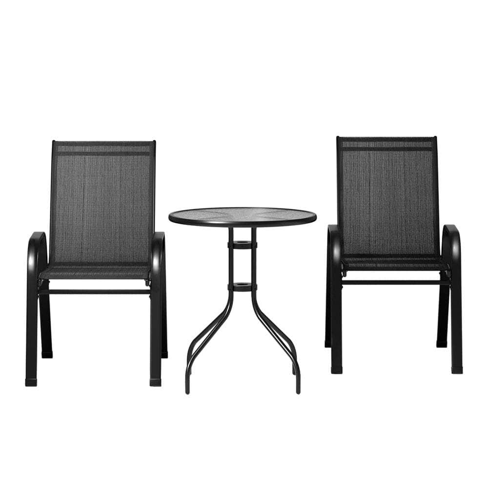 3PC Outdoor Bistro Set Table and Chairs Stackable Patio Furniture Black, Coffee