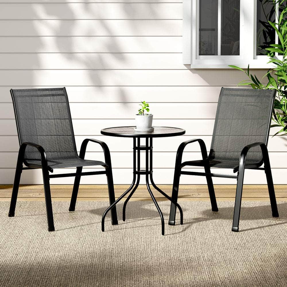 3PC Outdoor Bistro Set Table and Chairs Stackable Patio Furniture Black with Outdoor Sofas & Lounge Sets