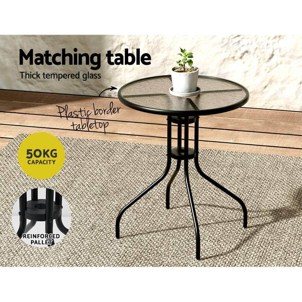 3PC Outdoor Bistro Set Table and Chairs Stackable Patio Furniture Black with Coffee