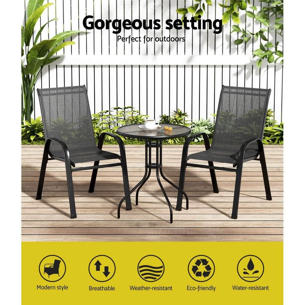 3PC Outdoor Bistro Set Table and Chairs Stackable Patio Furniture Black, Outdoor Sofas & Lounge Sets