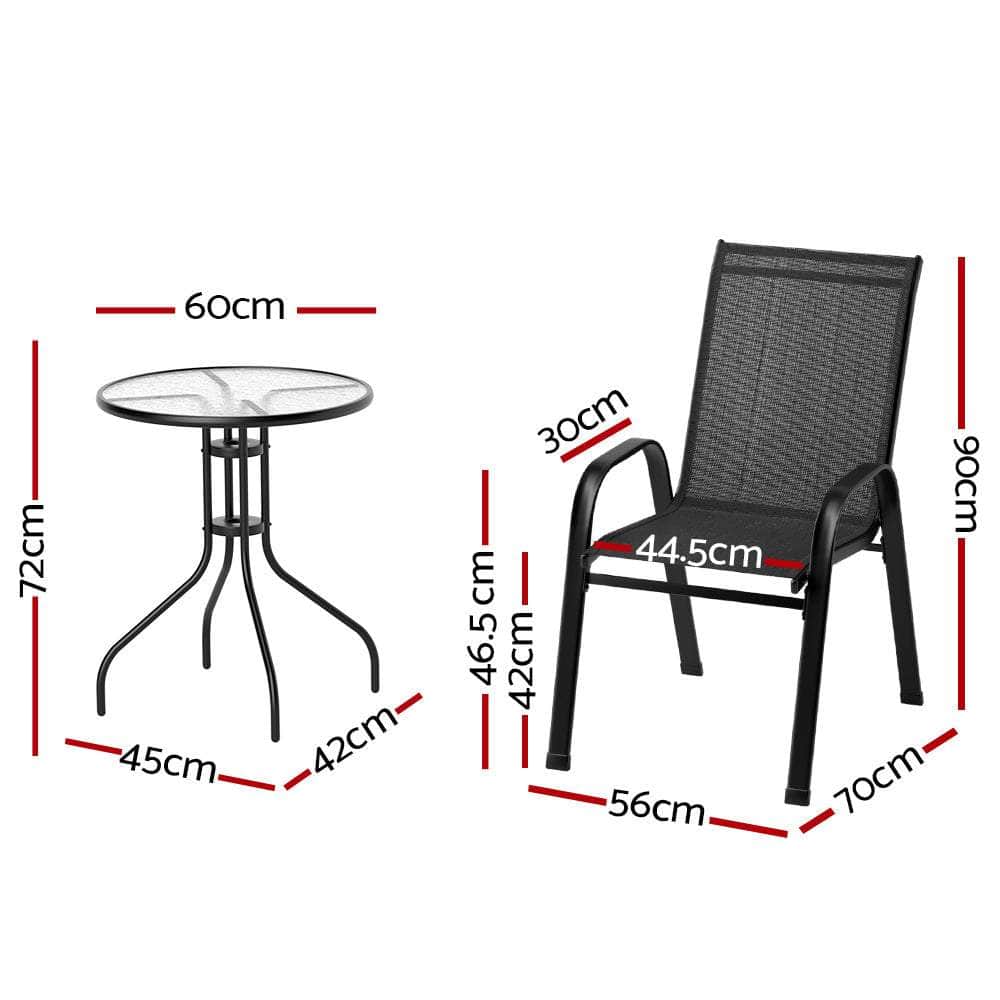 3PC Outdoor Bistro Set Table and Chairs Stackable Patio Furniture Black | Outdoor Sofas & Lounge Sets