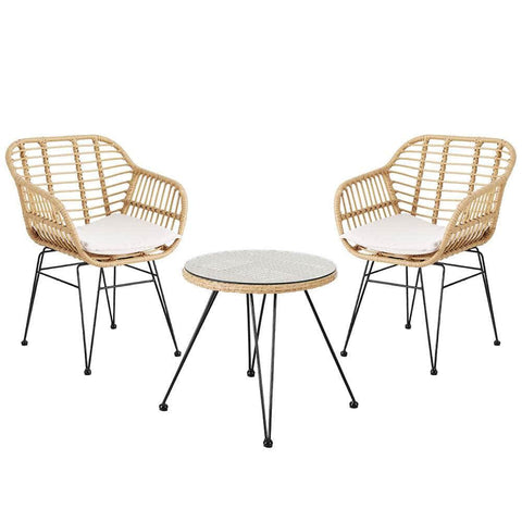 3PC Outdoor Furniture Bistro Set Lounge Setting Table Chairs Cushion Patio Grey