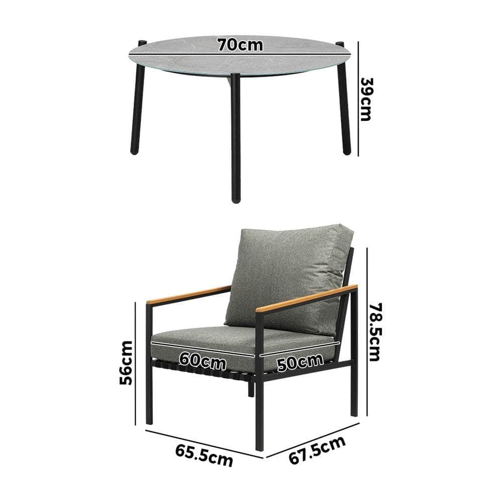 3PC Outdoor Patio Lounge Set 70cm & 50cm Coffee Table Sofa Chairs