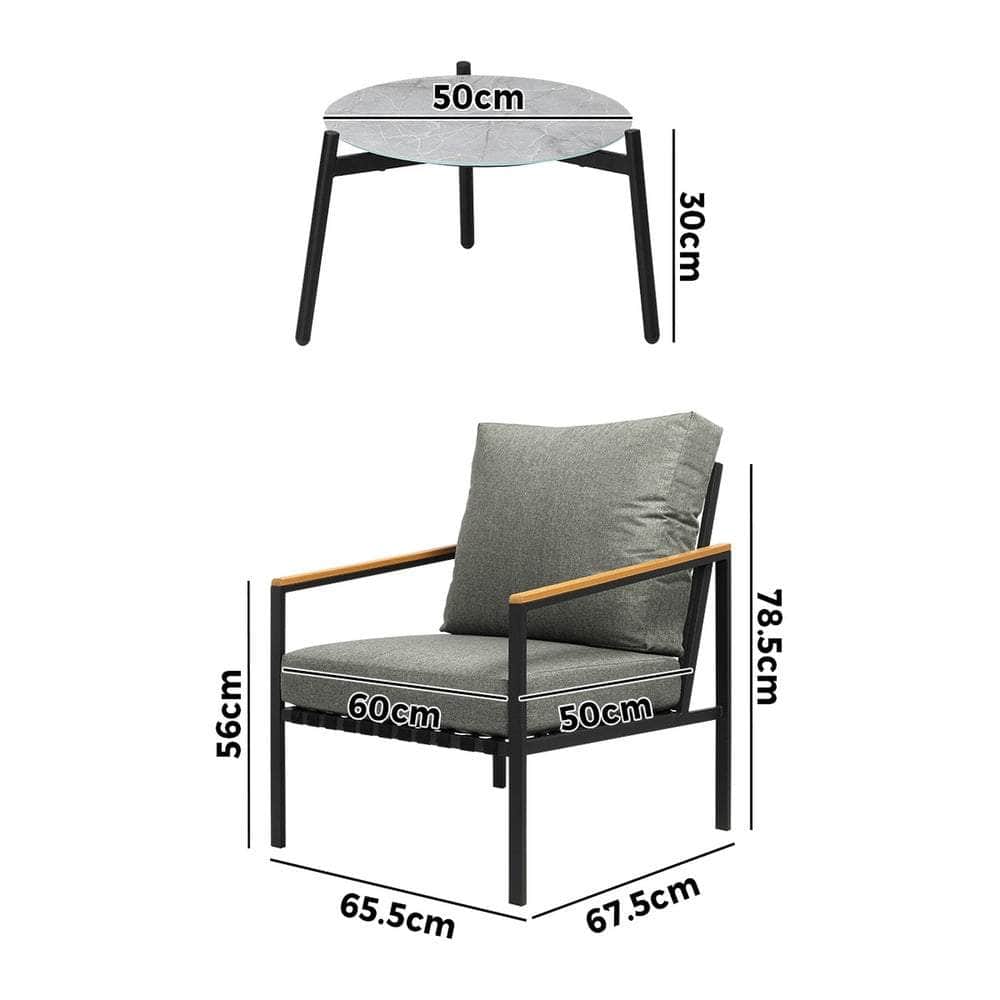 3PC Outdoor Patio Lounge Set 70cm & 50cm Coffee Table Sofa Chairs