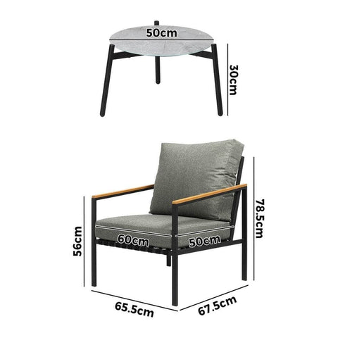 3PC Outdoor Patio Lounge Set 70cm & 50cm Coffee Table Sofa Chairs