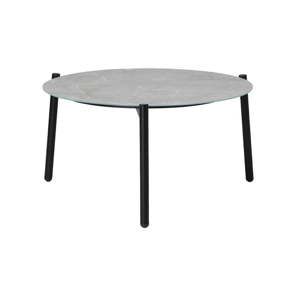 3PC Outdoor Patio Set 70CM Grey Marble Table Rattan Chairs