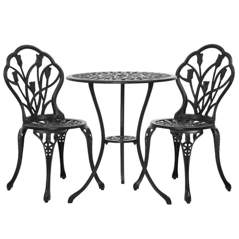 3Pc Outdoor Bistro Set - Tulip Black