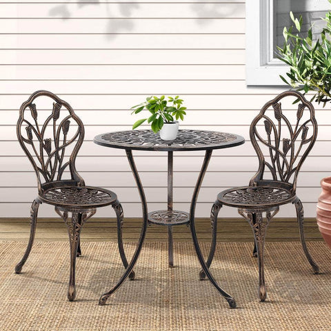 3PC Outdoor Setting Cast Aluminium Bistro Table Chair Patio Bronze