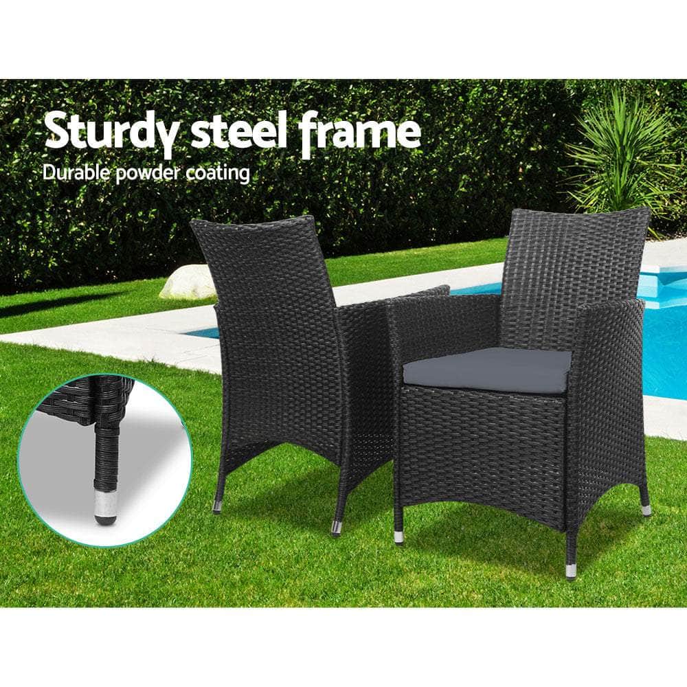 3pc Rattan Bistro Wicker Outdoor Furniture Set Black