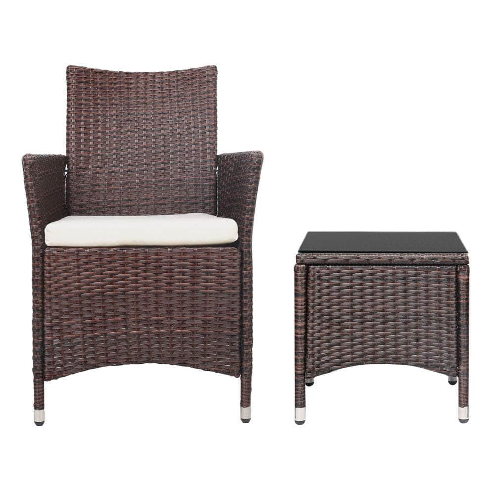 3pc Rattan Bistro Wicker Outdoor Furniture Set Brown
