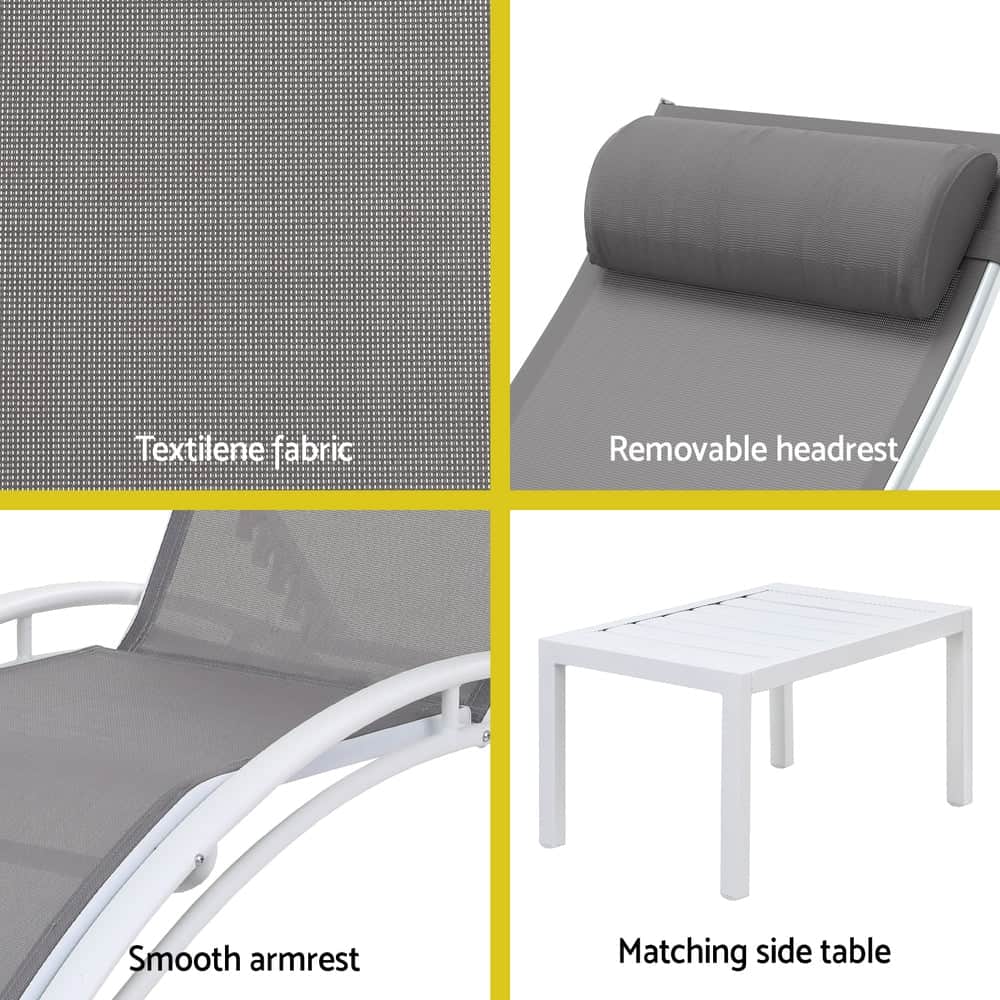 3PC Sun Lounge Outdoor Lounger Table Chairs Steel Patio Furniture Garden | Outdoor Sofas & Lounge Sets - photo 13
