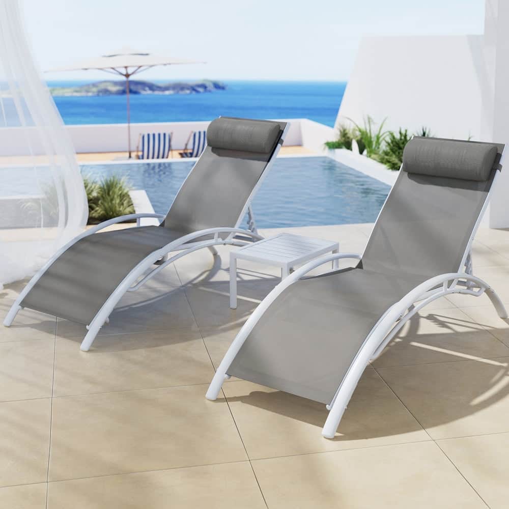 3PC Sun Lounge Outdoor Lounger Table Chairs Steel Patio Furniture Garden | Steel finish - photo 14