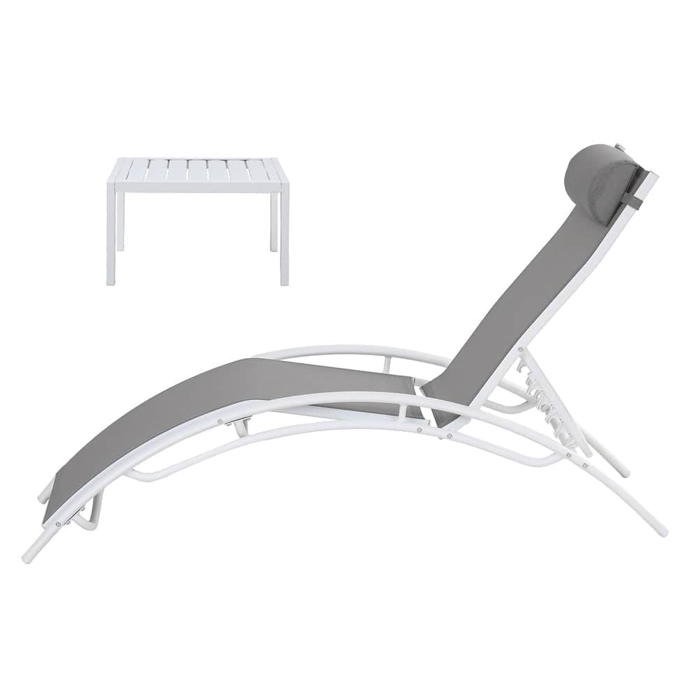3PC Sun Lounge Outdoor Lounger Table Chairs Steel Patio Furniture Garden - Steel finish