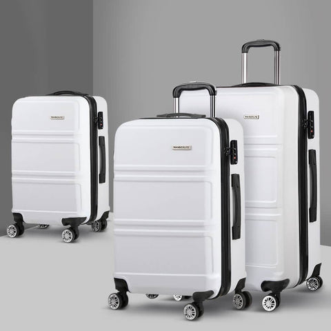 3pc White TSA Carry-On Luggage Set – Hard Case, Lightweight