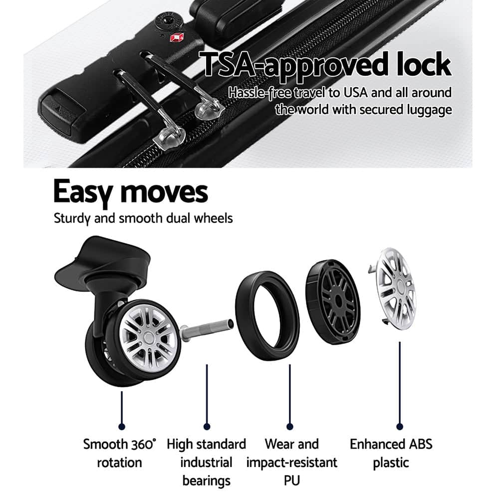 3pc White TSA Carry-On Luggage Set – Hard Case, Lightweight
