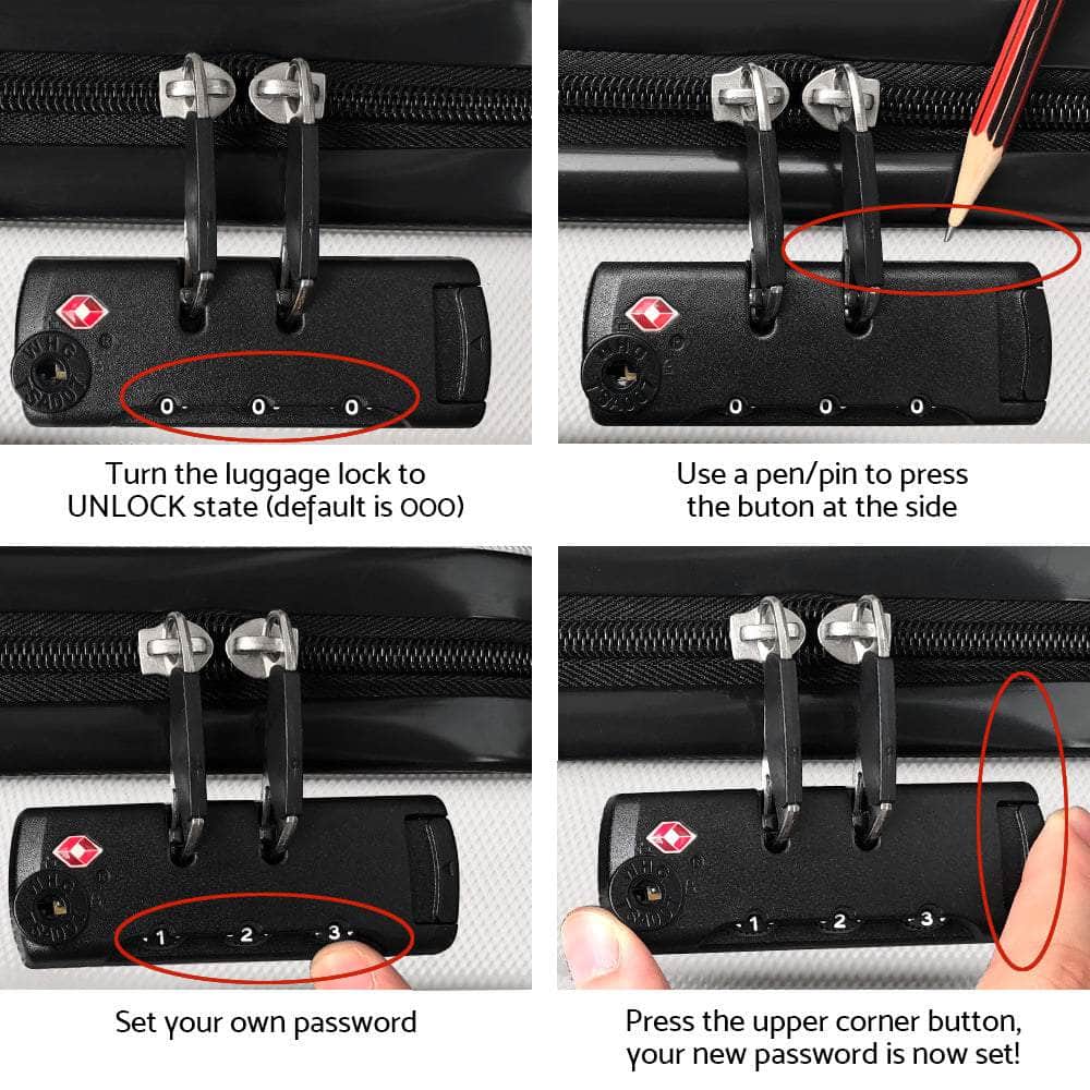3pc White TSA Carry-On Luggage Set – Hard Case, Lightweight