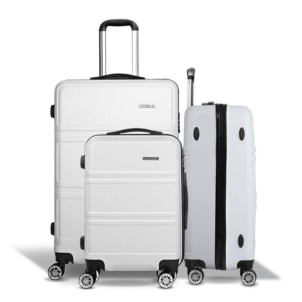 3pc White TSA Carry-On Luggage Set – Hard Case, Lightweight