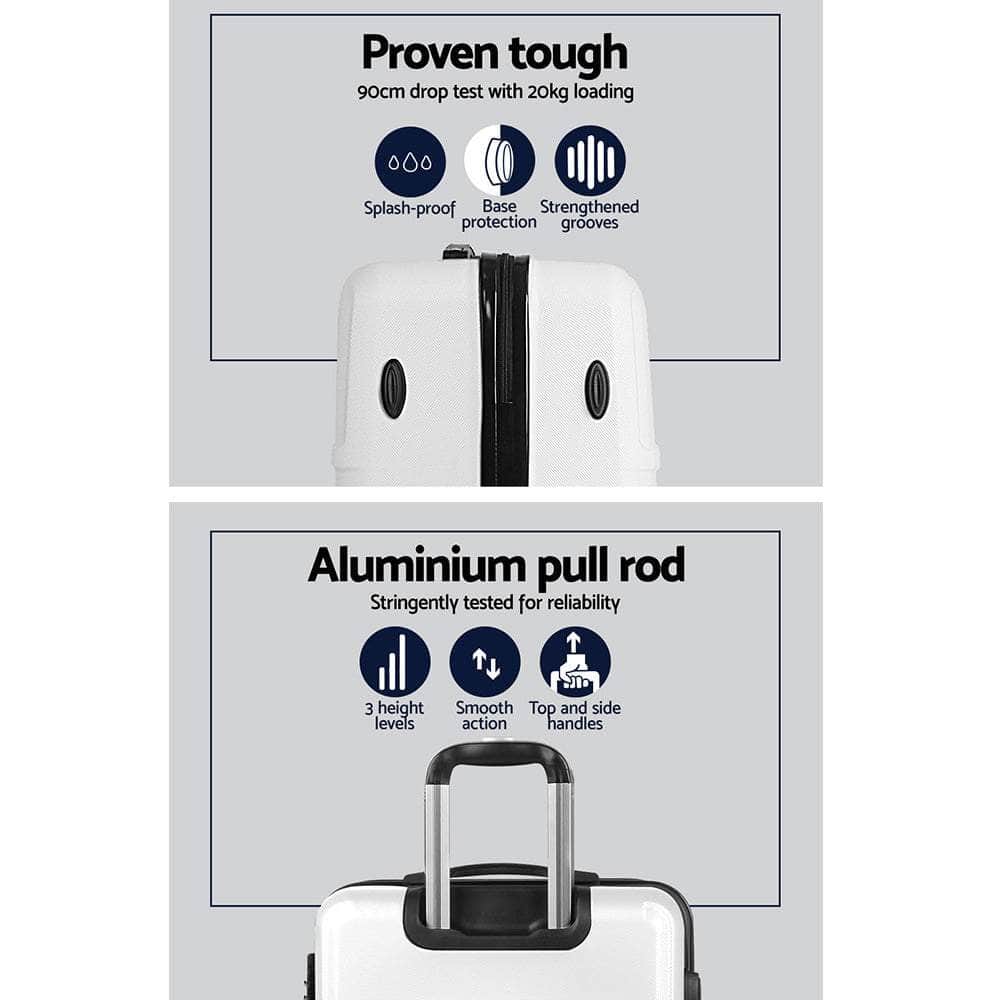 3pc White TSA Carry-On Luggage Set – Hard Case, Lightweight