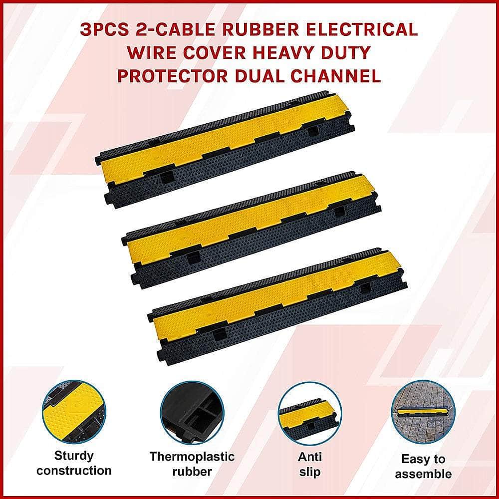 3Pcs 2-Cable Rubber Electrical Wire Cover Heavy Duty Protector