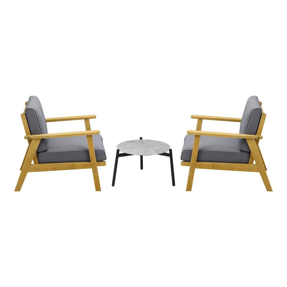 3PCS & 2 PCS Outdoor Patio Set Grey 50cm Coffee Table Rattan Chairs