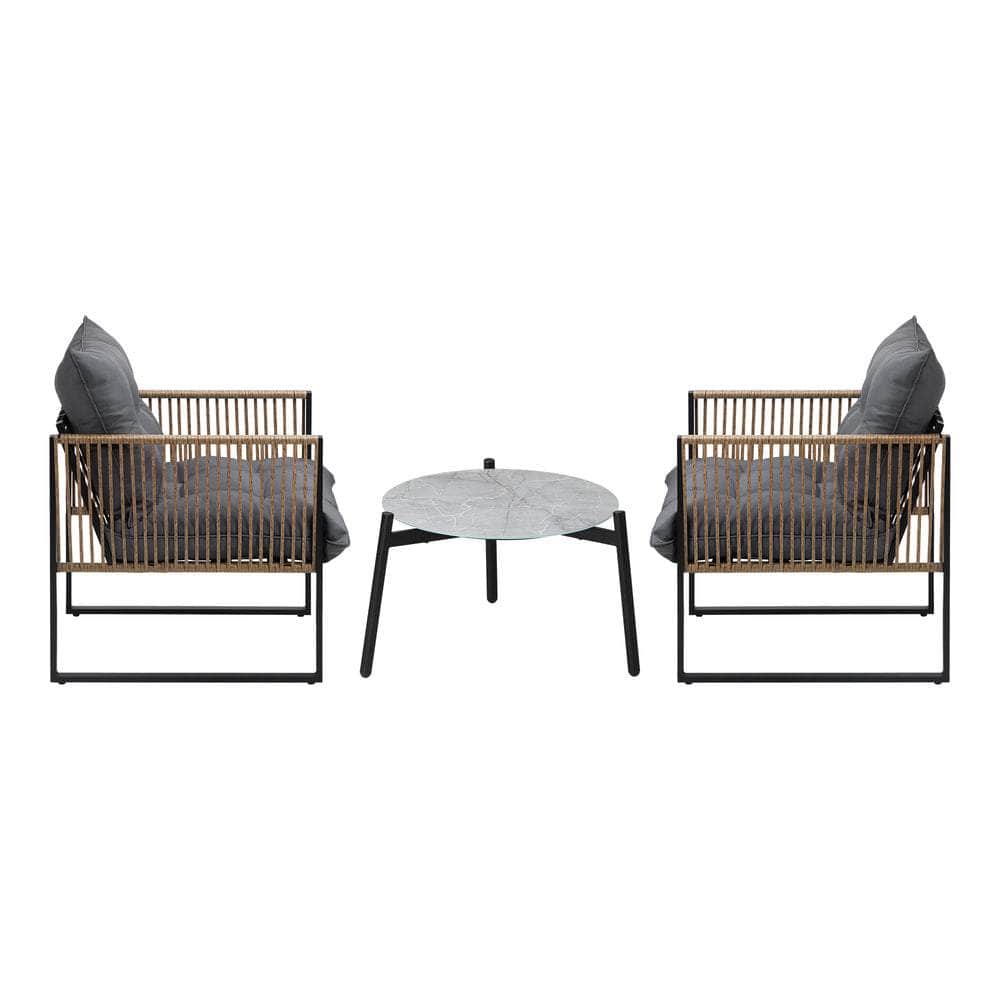 3PCS & 2 PCS Outdoor Patio Set Grey 50cm Coffee Table Rattan Chairs